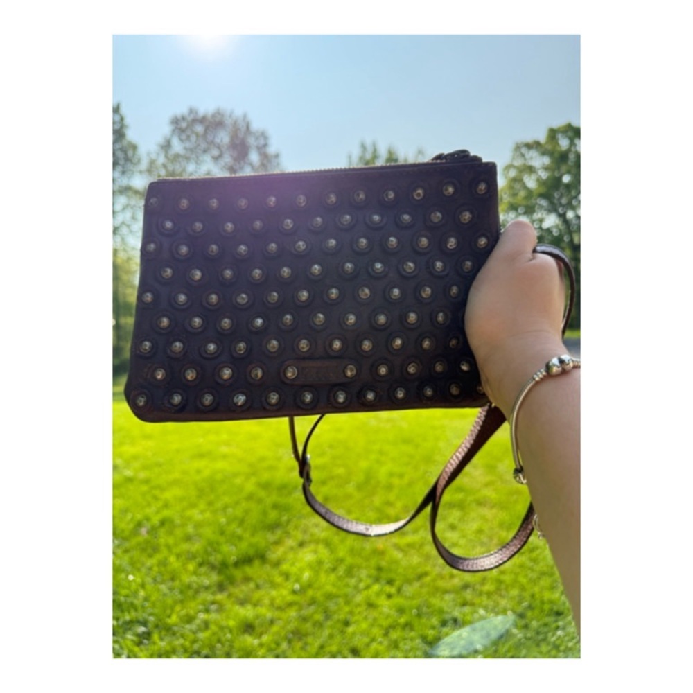 Frye Distress Leather Studded Jenna Crossbody Clutch Bag Dark Brown
Retail $278